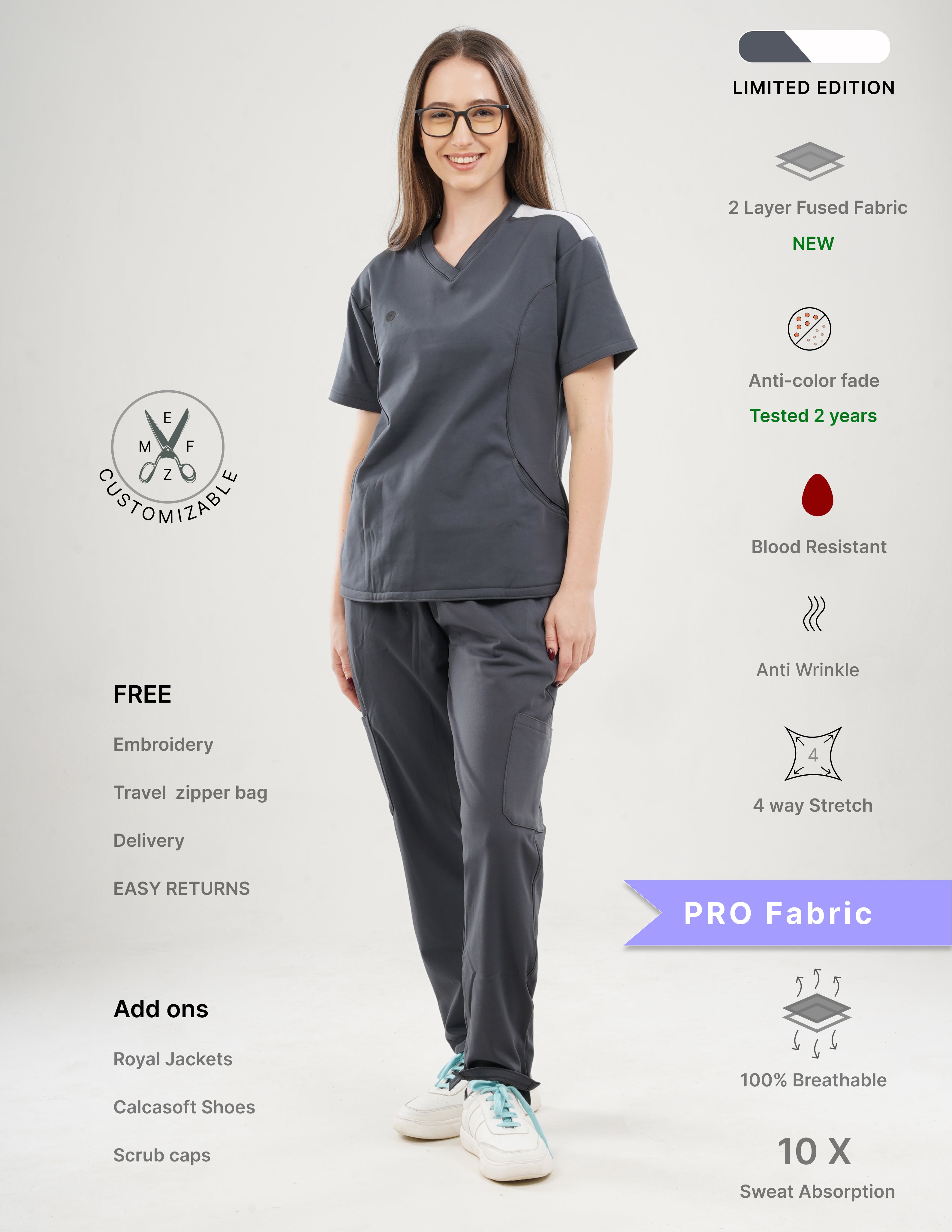 ANCHOR GREY - LIMITED EDITION  V Neck / Straight Pant / 4 way Stretch (FemaleFullset) MKZ8