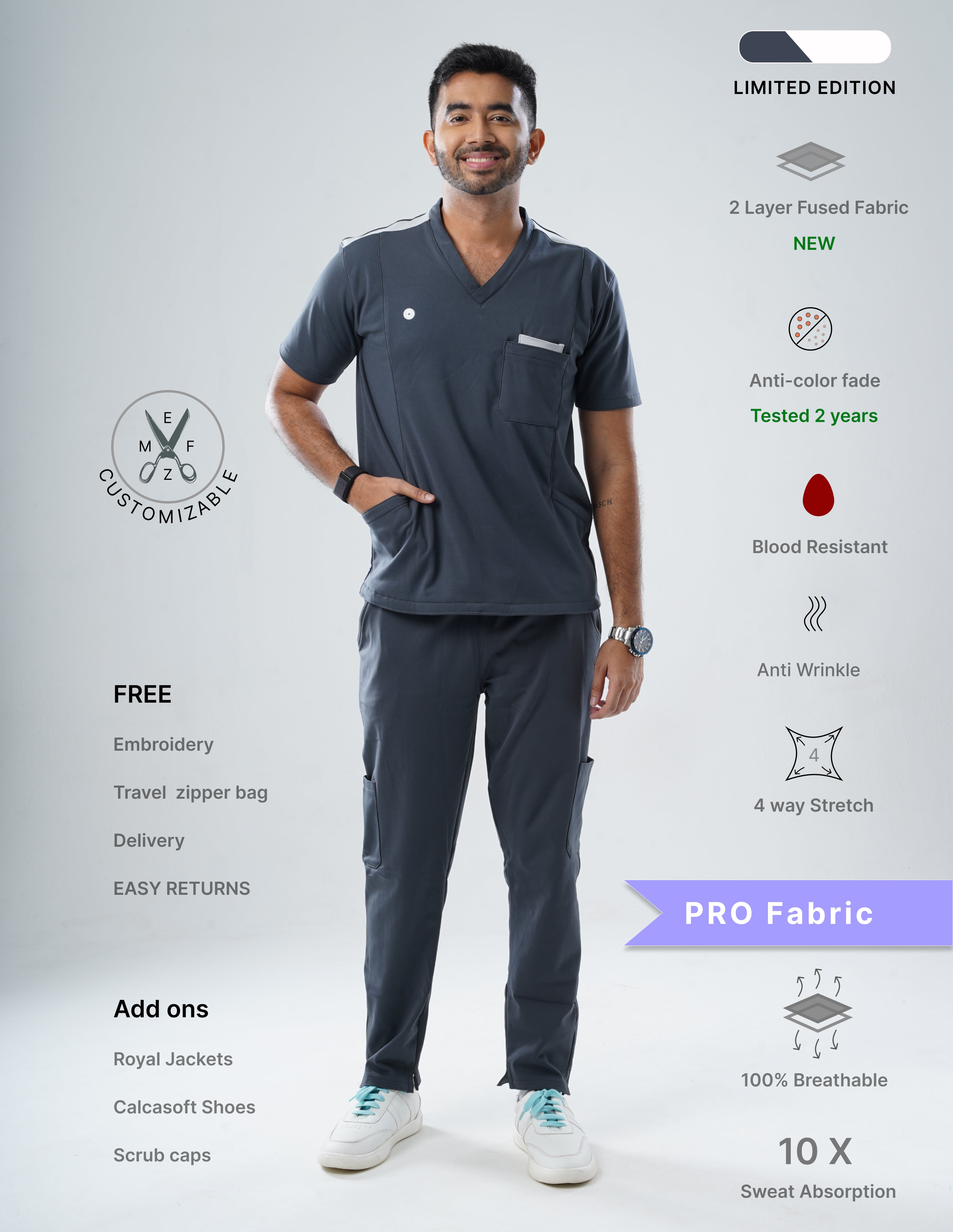ANCHOR GREY - LIMITED EDITION V Neck / Straight Pant / 4 way Stretch (MaleFullset) MKZ135