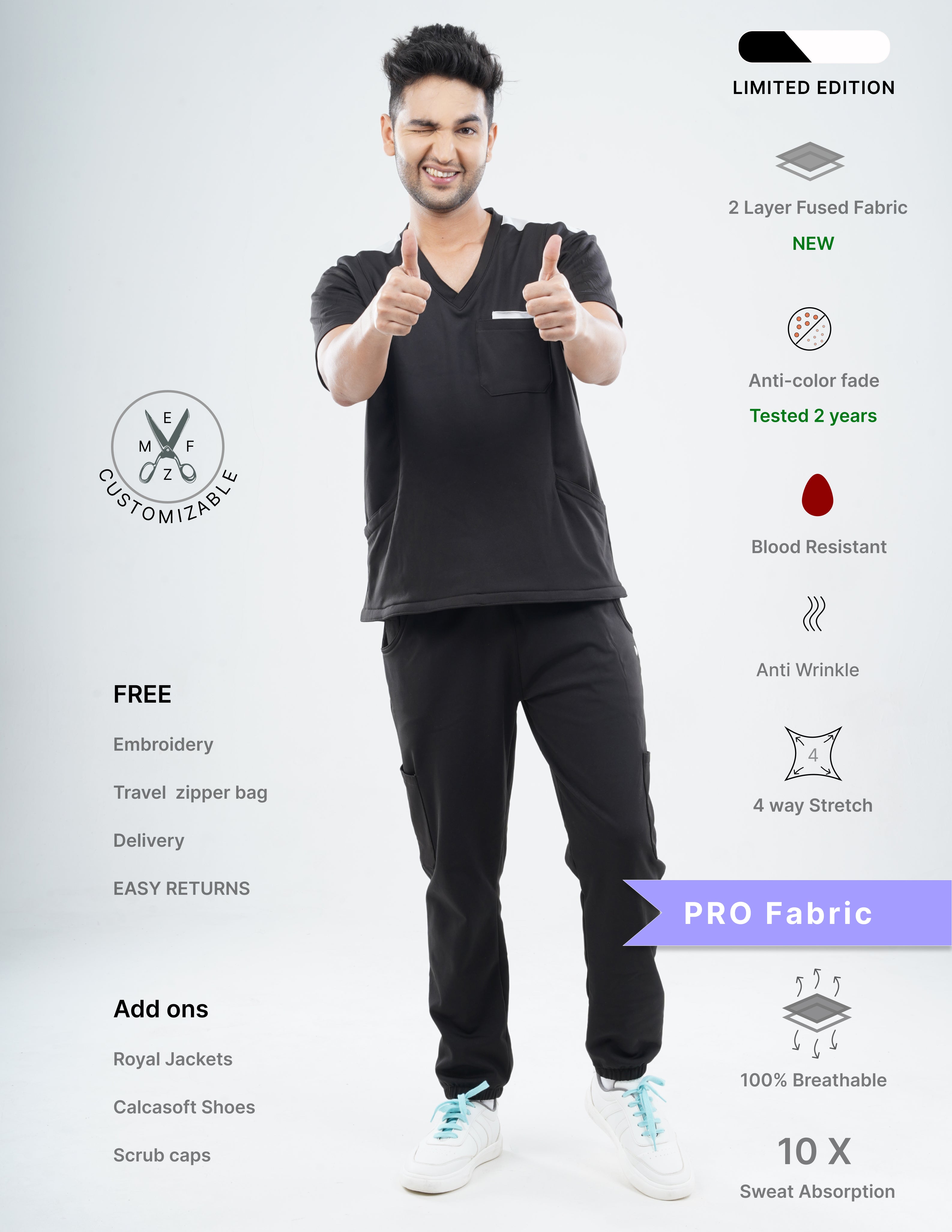 VANTA BLACK - LIMITED EDITION V Neck / Jogger Pant / 4 way Stretch (MaleFullset) MKZ137