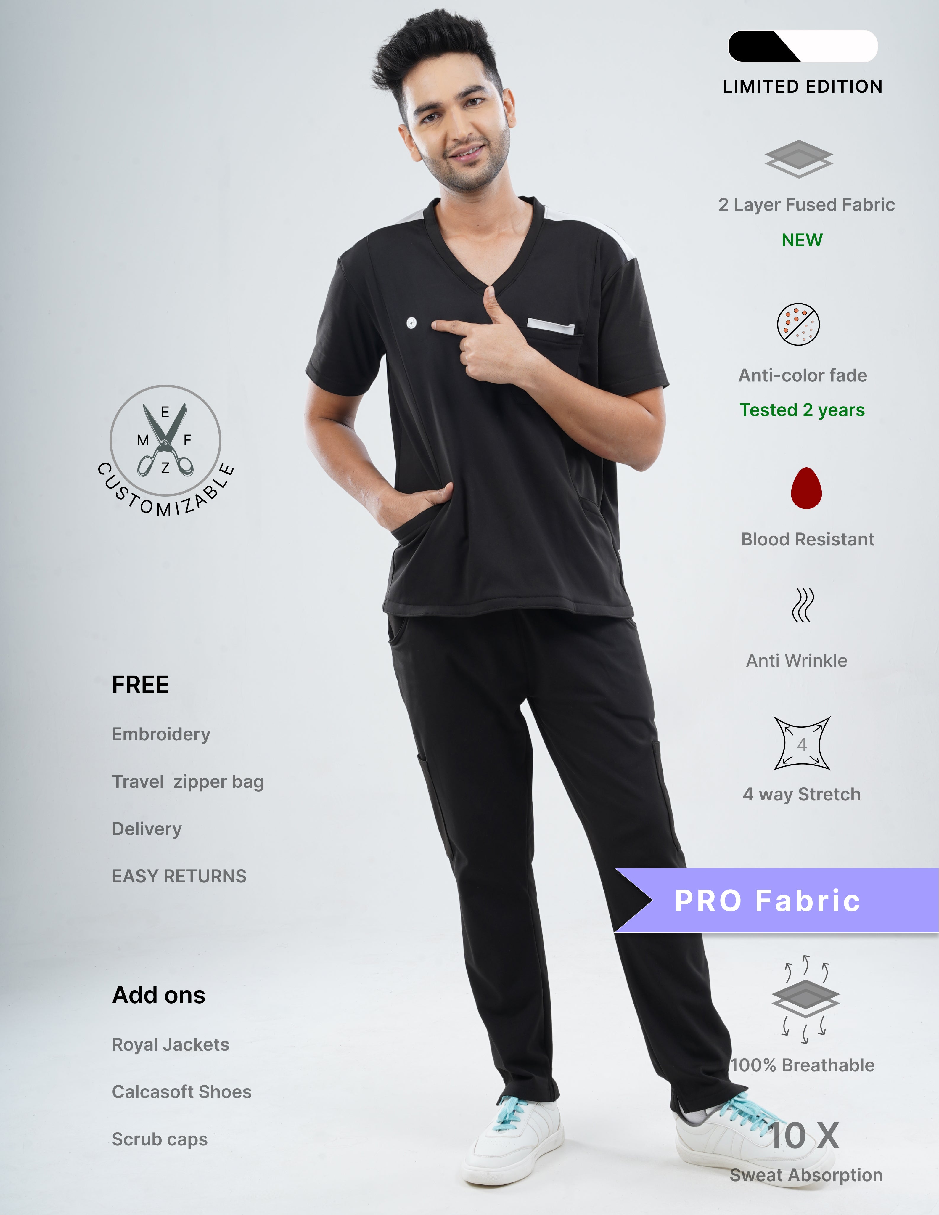 VANTA BLACK - LIMITED EDITION V Neck / Straight Pant / 4 way Stretch (MaleFullset) MKZ138