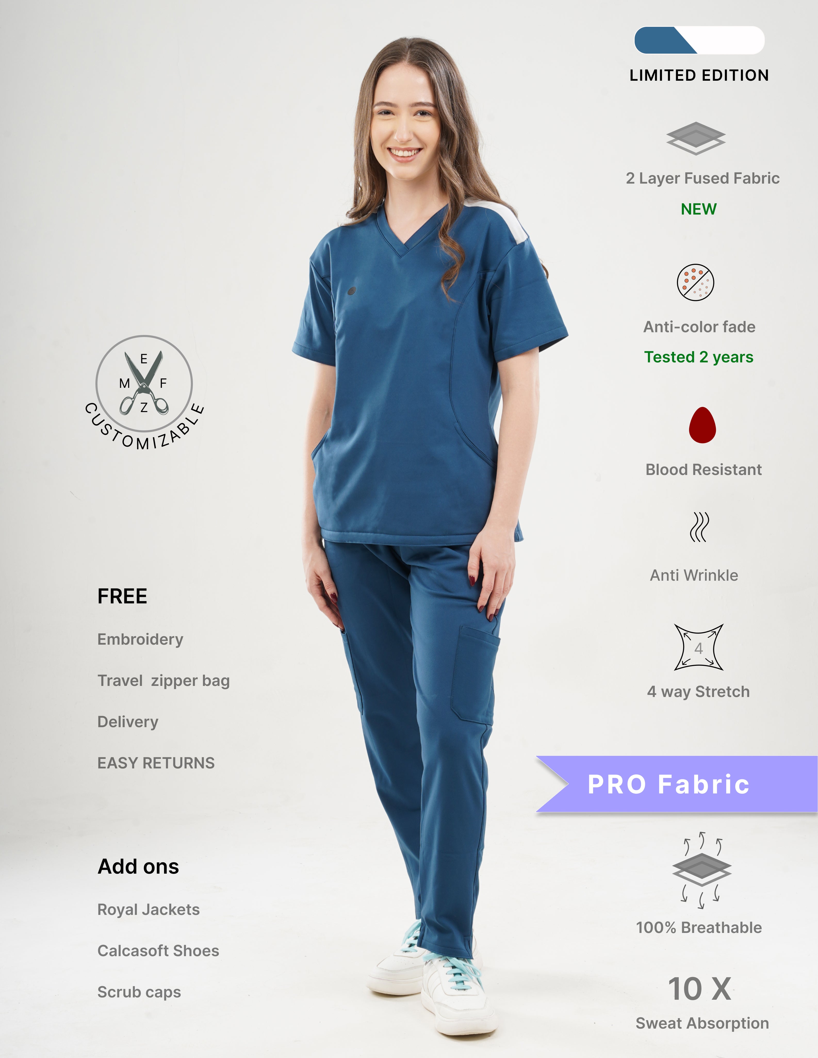 PRUSSIAN BLUE - LIMITED EDITION  V Neck / Straight Pant / 4 way Stretch (FemaleFullset) MKZ3
