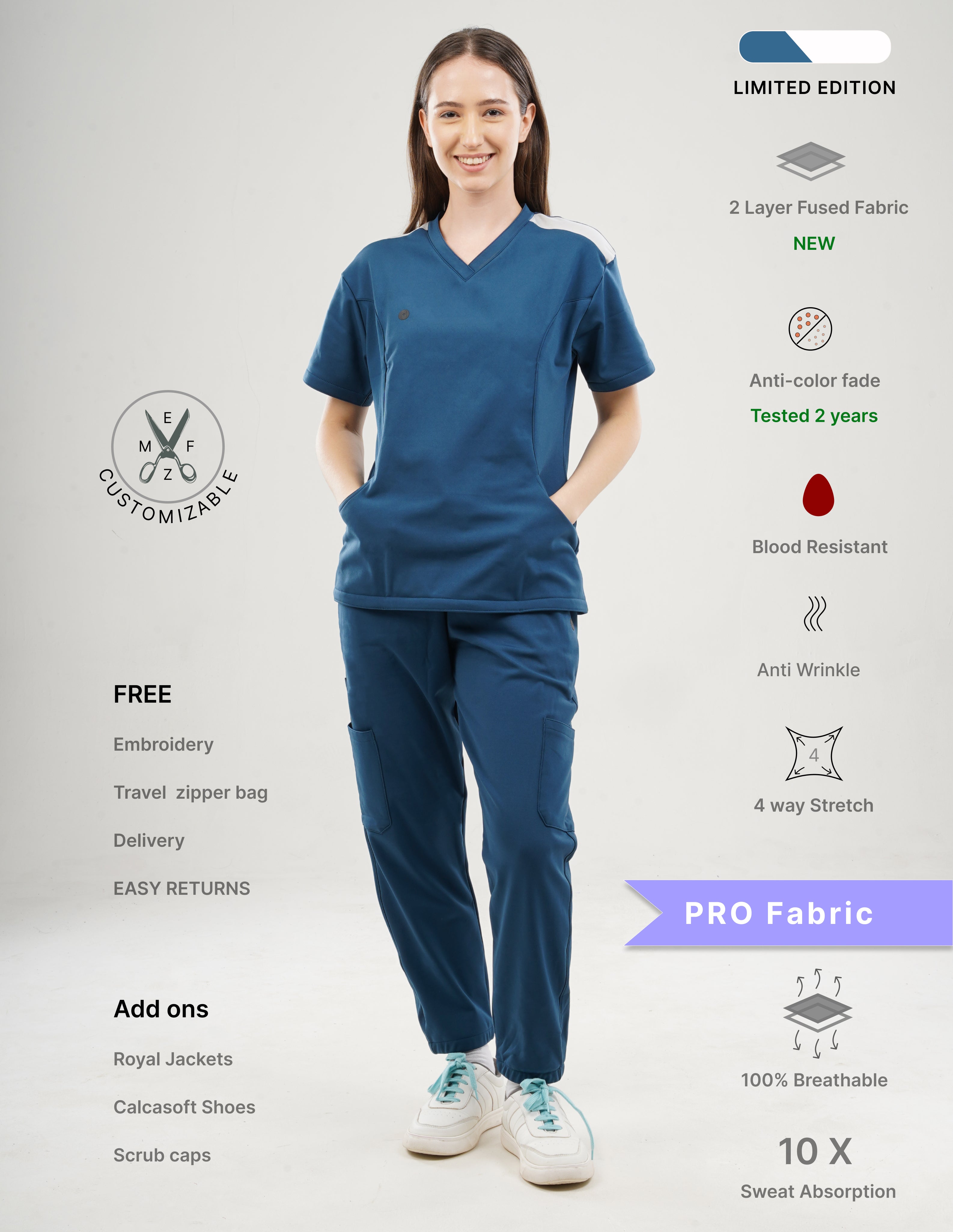 PRUSSIAN BLUE - LIMITED EDITION  V Neck / Jogger Pant / 4 way Stretch (FemaleFullset) MKZ2