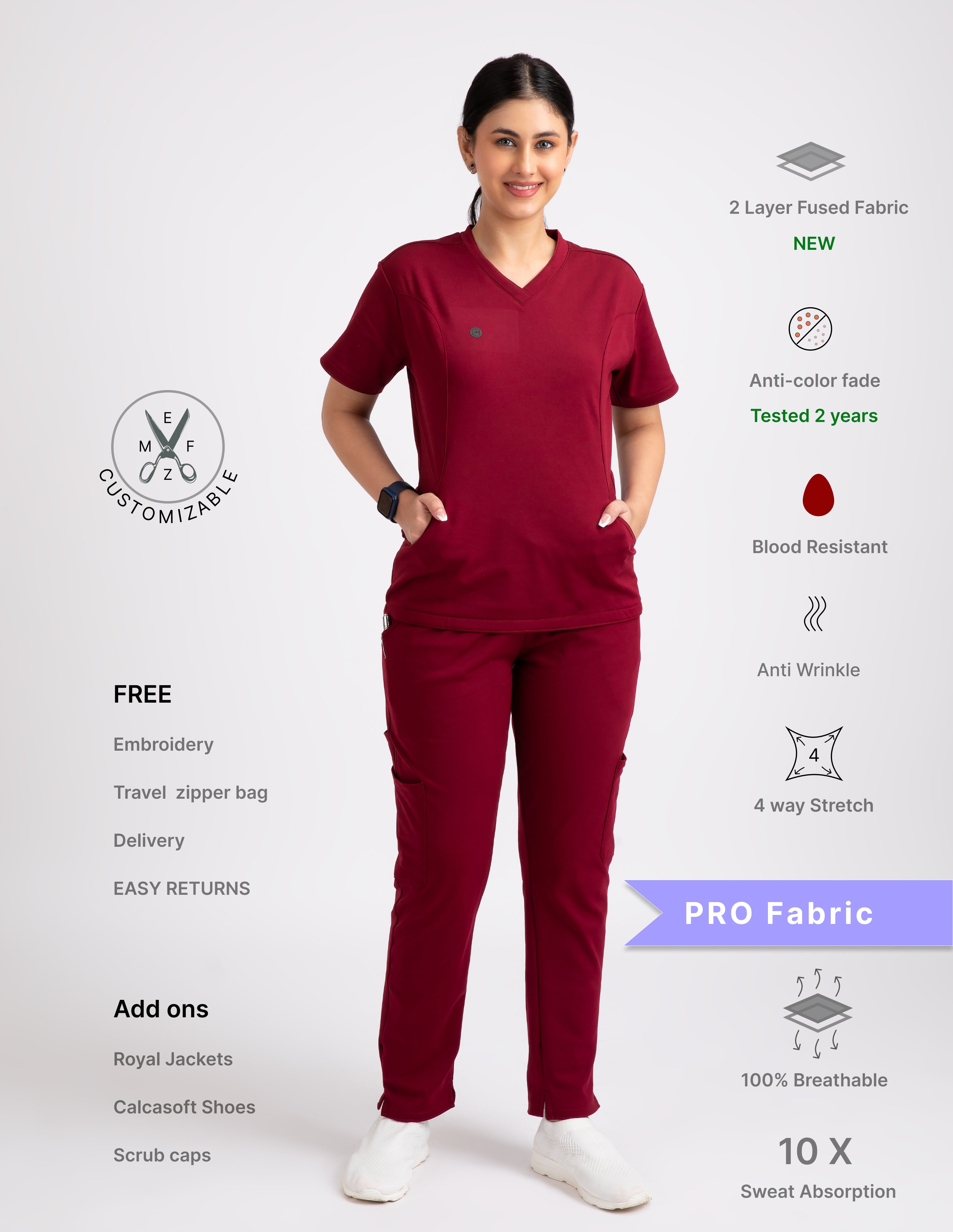 CARMINE RED  V Neck / Straight Pant / 4 way Stretch (FemaleFullset) NMKZ1
