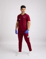 COD – Non Customized Luxury Scrubs Medical Carmine RED (Male Top) - Image 5