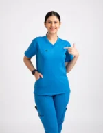 Customizable Luxury Scrubs Medical Dodger Blue (Female Top) - Image 2