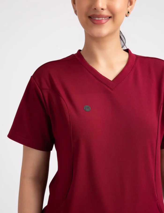 COD – Non Customized Luxury Scrubs Medical Carmine RED (Female Top) - Image 4