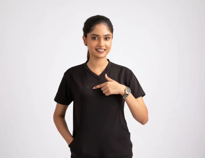 COD – Non Customized Luxury Scrubs Medical Vanta Black (Female Top) - Image 3