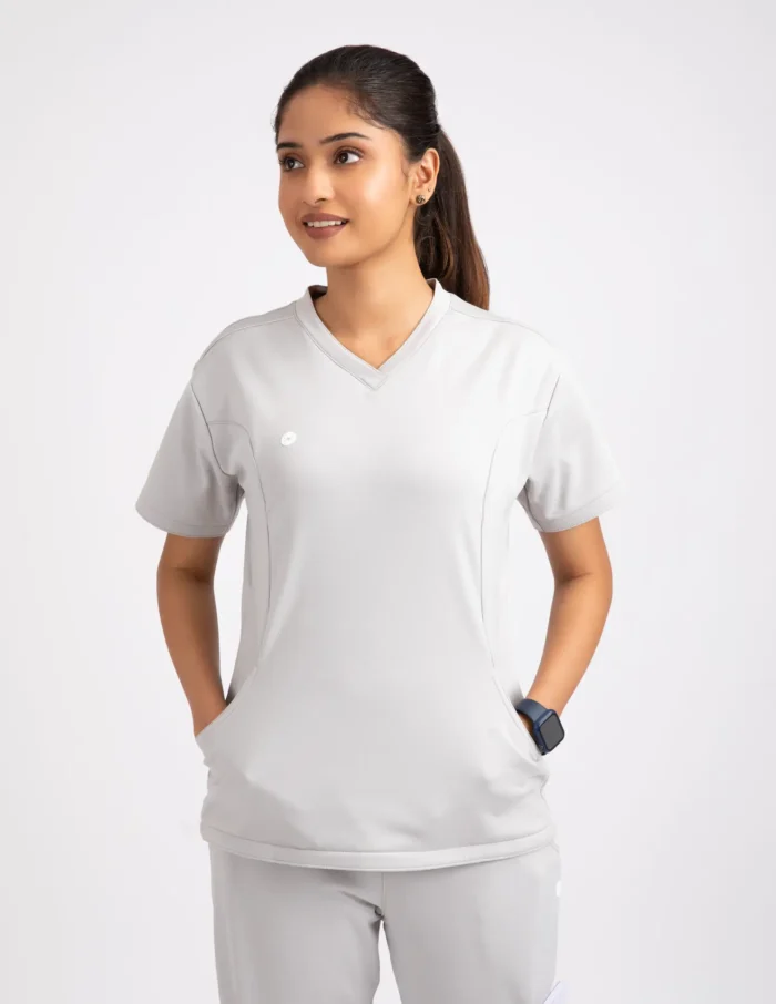 COD – Non Customized Luxury Scrubs Medical Alabaster White (Female Full Set) - Image 2