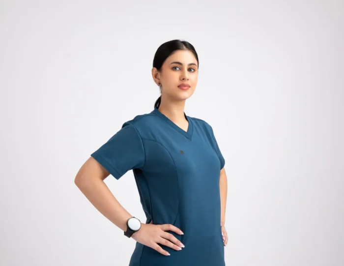 Customizable Luxury Scrubs Medical Prussian Blue (Female Top) - Image 3
