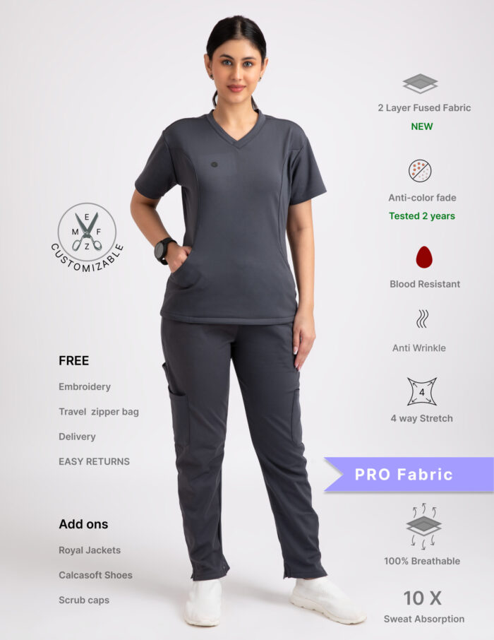 Customizable ANCHOR GREY - PRO Fabric / V Neck / Straight Pant / 4 way Stretch(FemaleFullset) - Image 1