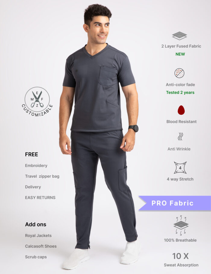 Customizable ANCHOR GREY - PRO Fabric / V Neck / Straight Pant / 4 way Stretch(MaleFullset) - Image 1