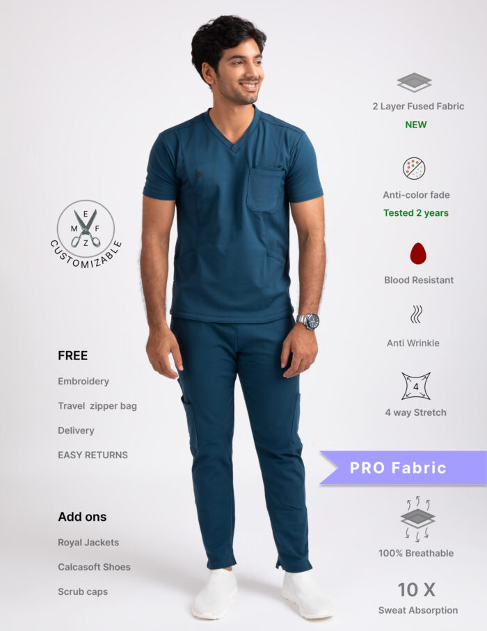 Quick Delivery | CHENNAI | Customizable PRUSSIAN BLUE - PRO Fabric / V Neck / Straight Pant / 4 way Stretch(MaleFullset) MKZ304 - Image 1