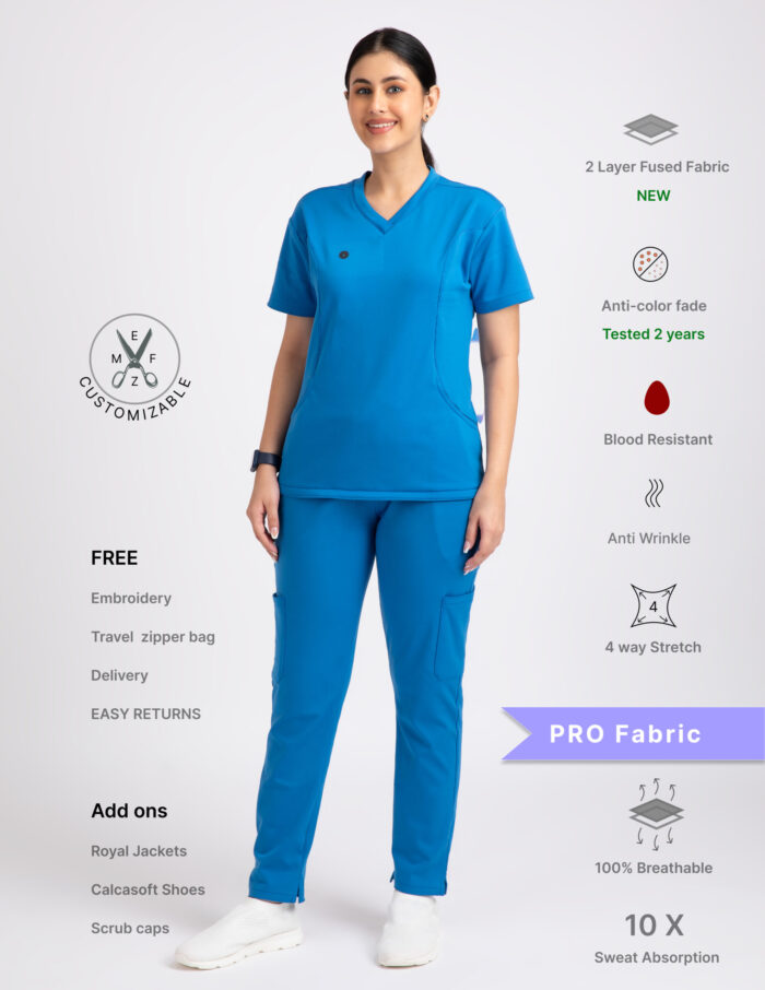 Customizable DODGER BLUE - PRO Fabric / V Neck / Straight Pant / 4 way Stretch(FemaleFullset) - Image 1