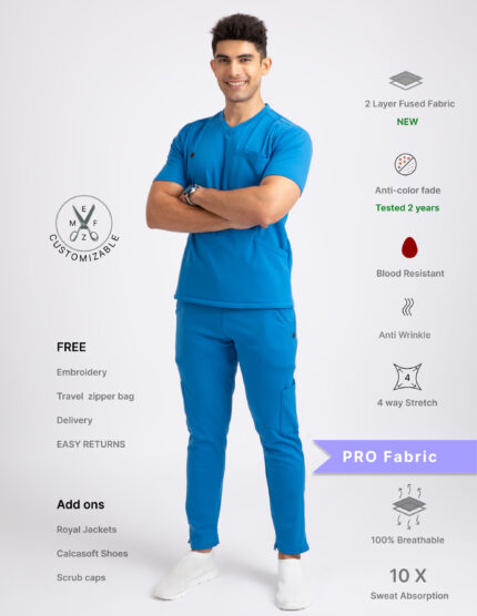 Customizable DODGER BLUE - PRO Fabric / V Neck / Straight Pant / 4 way Stretch(MaleFullset)