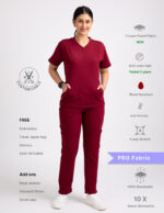 Customizable CARMINE RED - PRO Fabric / V Neck / Straight Pant / 4 way Stretch(FemaleFullset)