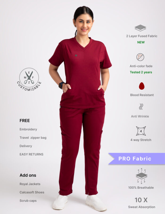 Customizable CARMINE RED - PRO Fabric / V Neck / Straight Pant / 4 way Stretch(FemaleFullset) - Image 1