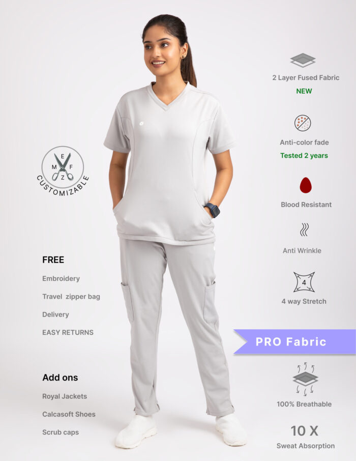 Customizable ALABASTER WHITE - PRO Fabric / V Neck / Straight Pant / 4 way Stretch(FemaleFullset) - Image 1