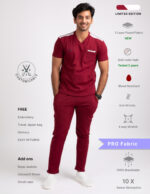 Customizable CARMINE RED LIMITED EDITION - PRO Fabric / V Neck / Straight Pant / 4 way Stretch(MaleFullset)