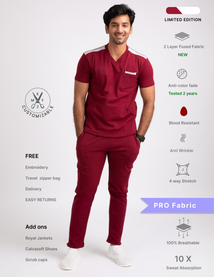 Customizable CARMINE RED LIMITED EDITION - PRO Fabric / V Neck / Straight Pant / 4 way Stretch(MaleFullset) - Image 1