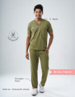 Quick Delivery | CHENNAI | Customizable FERIL OLIVE - MLite Fabric / V Neck / Straight Pant / 2 way Stretch(MaleFullset) MKZ292 - Image 2