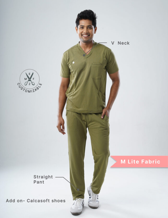 Quick Delivery | CHENNAI | Customizable FERIL OLIVE - MLite Fabric / V Neck / Straight Pant / 2 way Stretch(MaleFullset) MKZ292 - Image 2