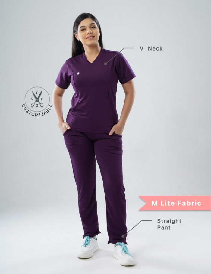 Quick Delivery  | CHENNAI | Customizable Merlot Wine - MLite Fabric / V Neck / Straight Pant / 2 way Stretch(FemaleFullset) MKZ295 - Image 2
