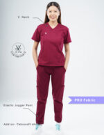 Customizable CARMINE RED - PRO Fabric / V Neck / Jogger Pant / 4 way Stretch(FemaleFullset) MKZ12 - Image 2