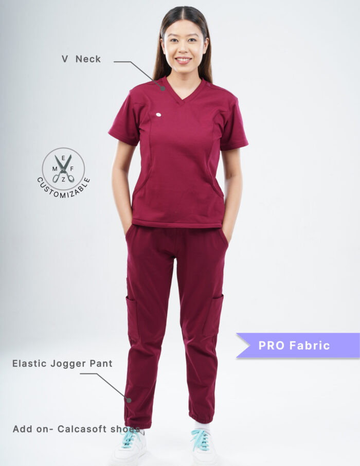 Customizable CARMINE RED - PRO Fabric / V Neck / Jogger Pant / 4 way Stretch(FemaleFullset) MKZ12 - Image 2