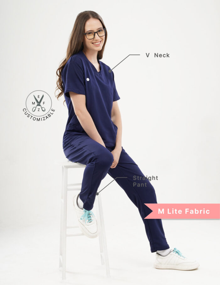 Quick Delivery | CHENNAI  | Customizable ORLIN NAVY - MLite Fabric / V Neck / Straight Pant / 2 way Stretch(FemaleFullset) MKZ297 - Image 2