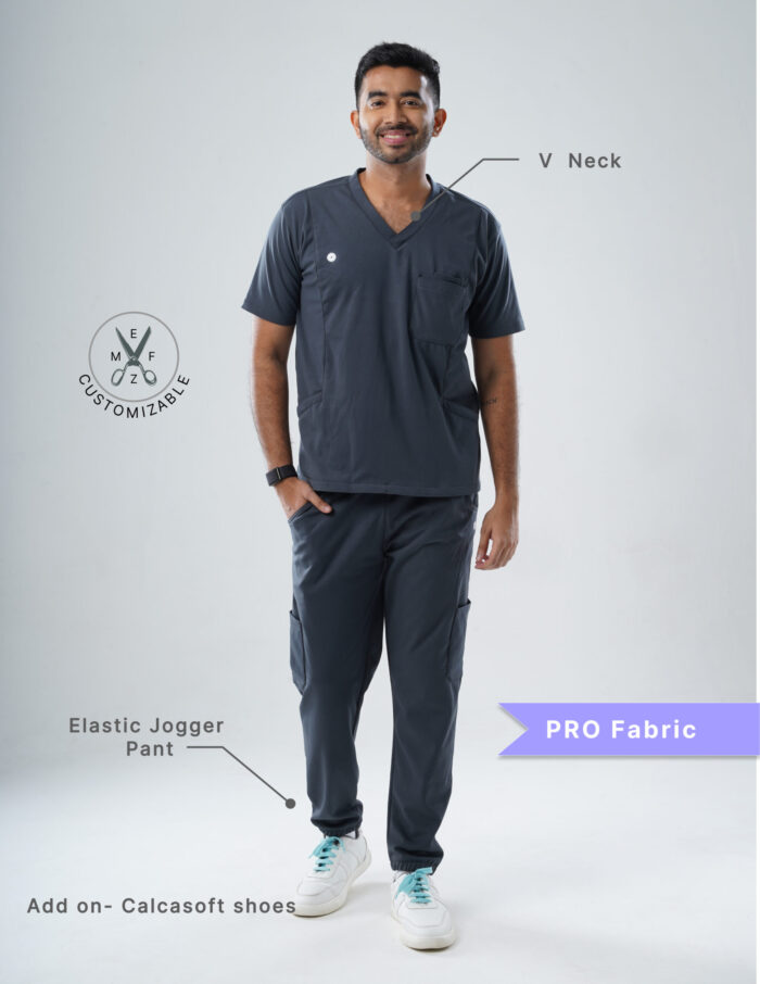 Customizable ANCHOR GREY - PRO Fabric / V Neck / Jogger Pant / 4 way Stretch(MaleFullset) MKZ133 - Image 2