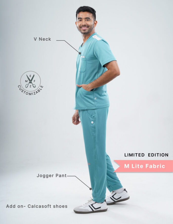 Customizable HYLORA TEAL LIMITED EDITION - MLite Fabric / V Neck / Jogger Pant / 2 way Stretch(MaleFullset) MKZ168 - Image 2