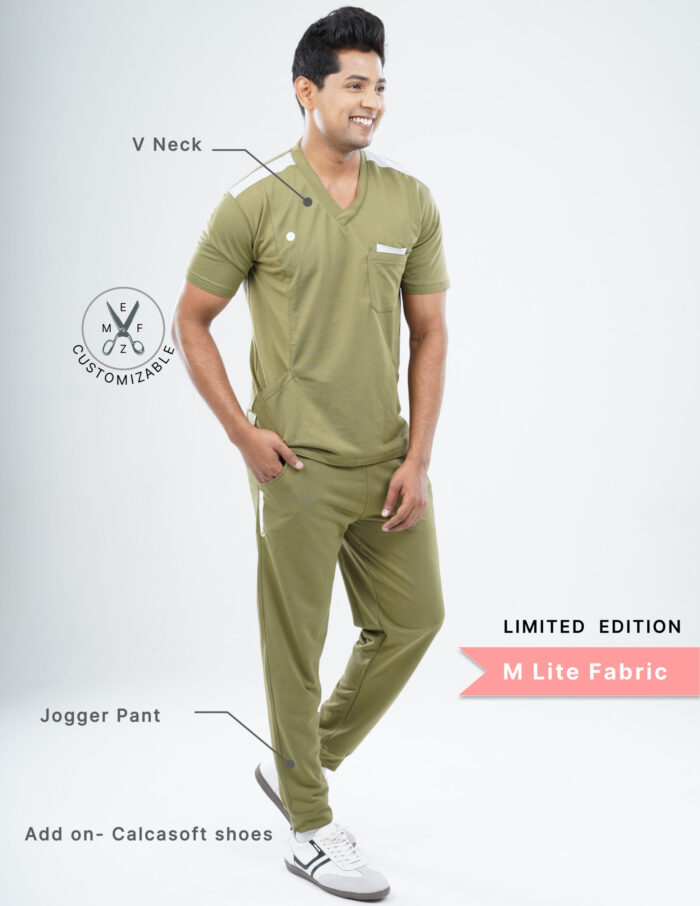 Customizable FERIL OLIVE LIMITED EDITION - MLite Fabric / V Neck / Jogger Pant / 2 way Stretch(MaleFullset) MKZ176 - Image 2