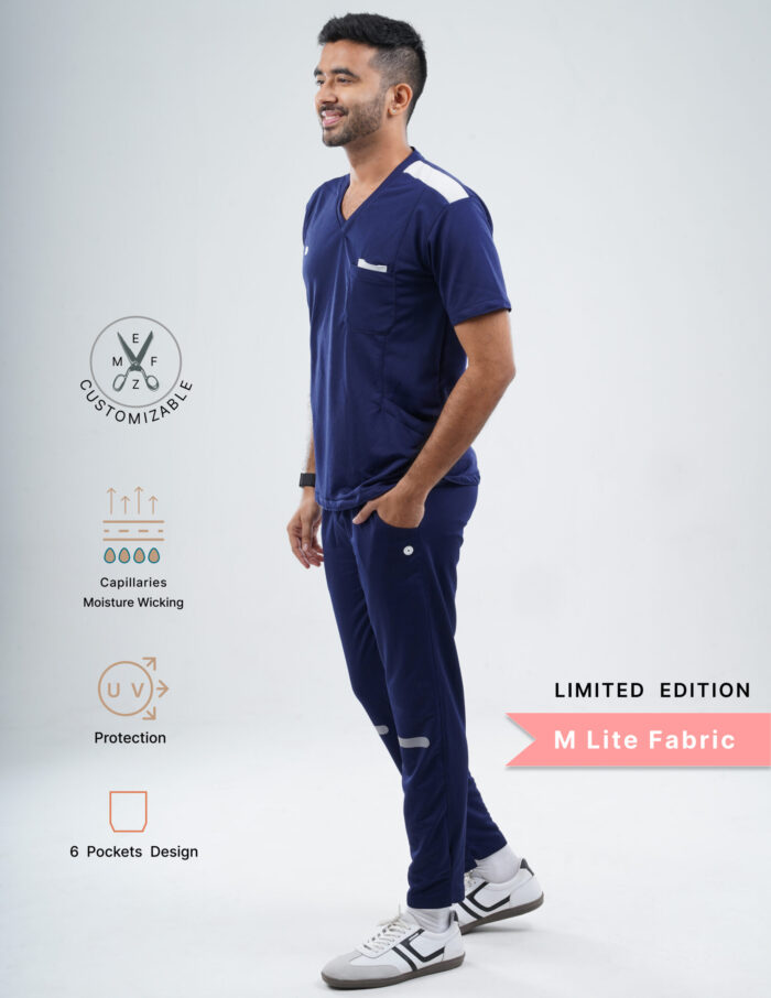 Customizable ORLIN NAVY LIMITED EDITION- MLite Fabric / V Neck / Straight Pant / 2 way Stretch(MaleFullset) MKZ161 - Image 3