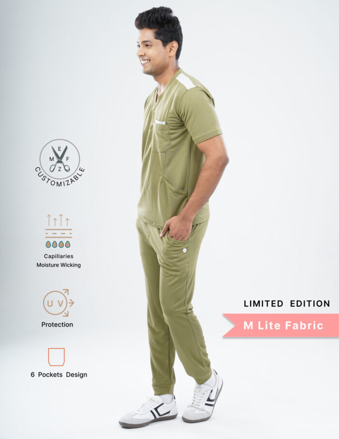 Customizable FERIL OLIVE LIMITED EDITION - MLite Fabric / V Neck / Jogger Pant / 2 way Stretch(MaleFullset) MKZ176 - Image 3