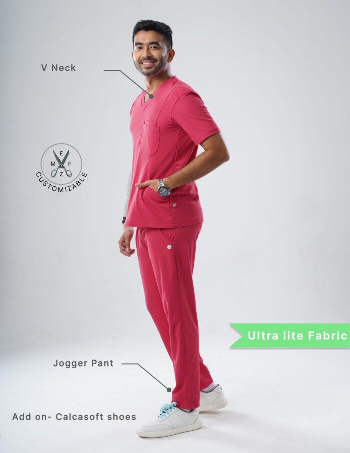 Customizable MELANGE PINK - Ultra Lite Fabric / V Neck / Jogger Pant / 2 way Stretch(MaleFullset) MKZ206 - Image 2