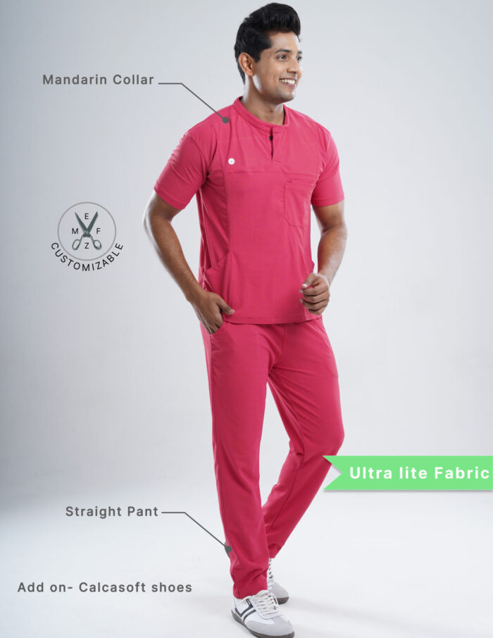Customizable MELANGE PINK - Ultra Lite Fabric / Mandarin Collar / Straight Pant / 2 way Stretch(MaleFullset) MKZ211 - Image 2