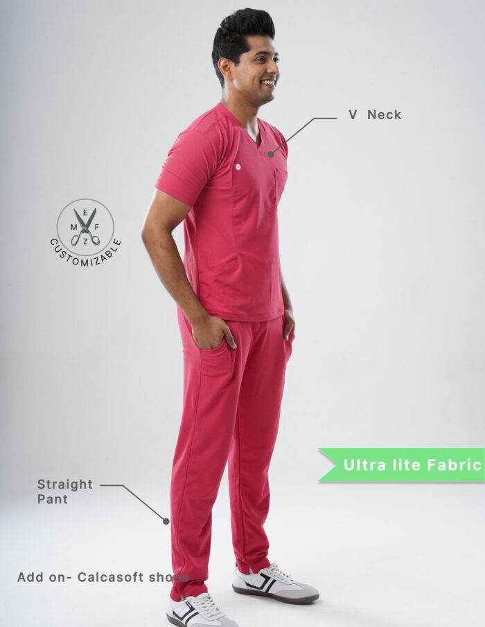 Customizable MELANGE PINK - MLite Fabric / V Neck / Straight Pant / 2 way Stretch(MaleFullset) MKZ207 - Image 2