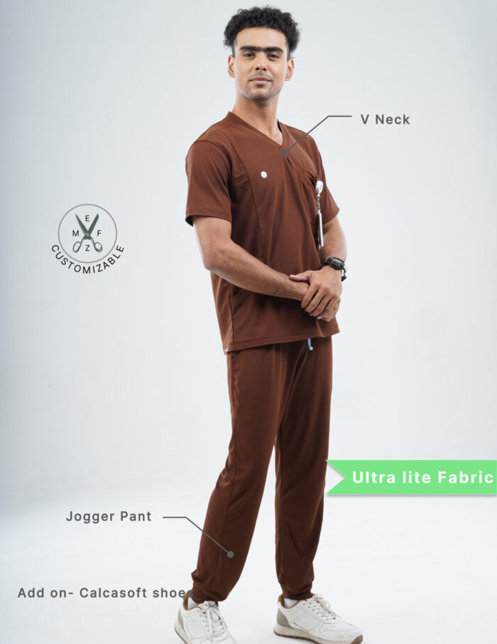 Customizable MOCHA BROWN - Ultra Lite Fabric / V Neck / Jogger Pant / 2 way Stretch(MaleFullset) MKZ218 - Image 2