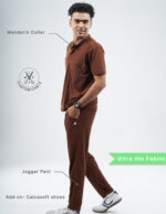 Customizable MOCHA BROWN - Ultra Lite Fabric / Mandarin Collar / Jogger Pant / 2 way Stretch(MaleFullset) MKZ222 - Image 2