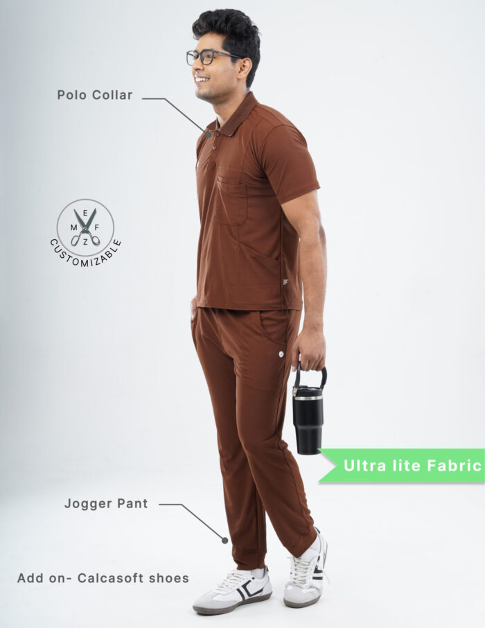 Customizable MOCHA BROWN - Ultra Lite Fabric / Polo Collar / Jogger Pant / 2 way Stretch(MaleFullset) MKZ226 - Image 2