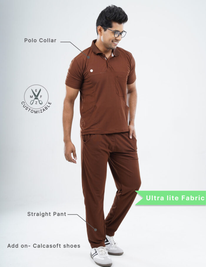 Customizable MOCHA BROWN - Ultra Lite Fabric / Polo Collar / Straight Pant / 2 way Stretch(MaleFullset) MKZ227 - Image 2