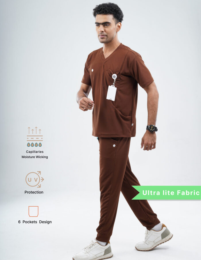 Customizable MOCHA BROWN - Ultra Lite Fabric / V Neck / Jogger Pant / 2 way Stretch(MaleFullset) MKZ218 - Image 3