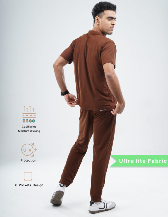 Customizable MOCHA BROWN - Ultra Lite Fabric / Mandarin Collar / Jogger Pant / 2 way Stretch(MaleFullset) MKZ222 - Image 3