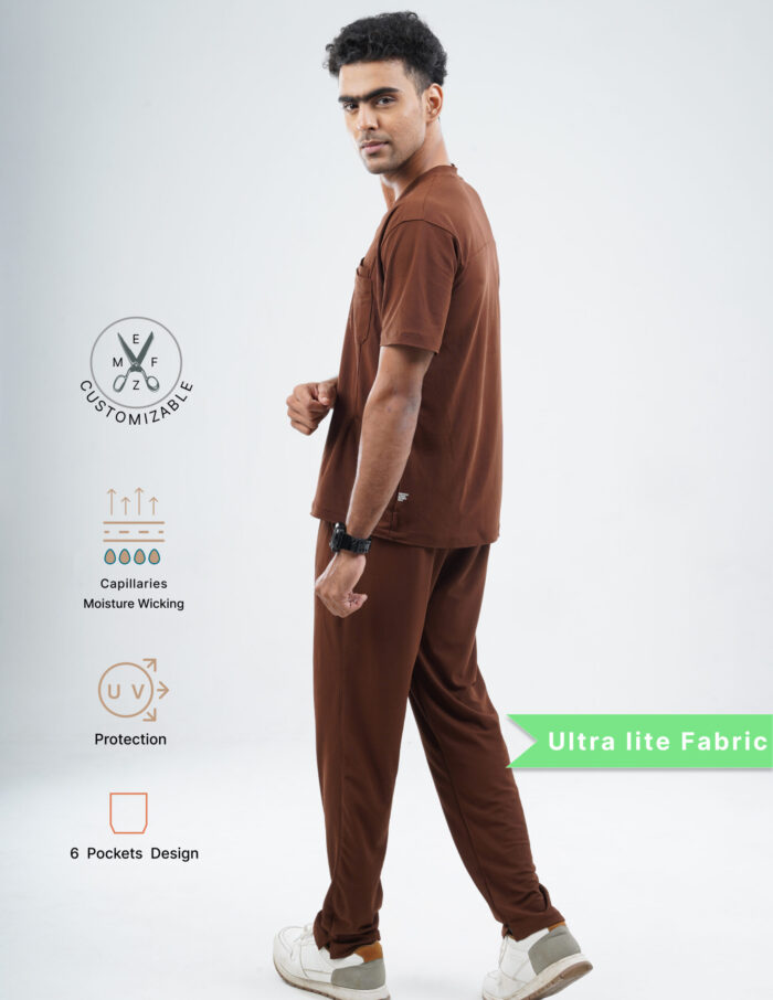 Customizable MOCHA BROWN - Ultra Lite Fabric / V Neck / Straight Pant / 2 way Stretch(MaleFullset) MKZ219 - Image 3