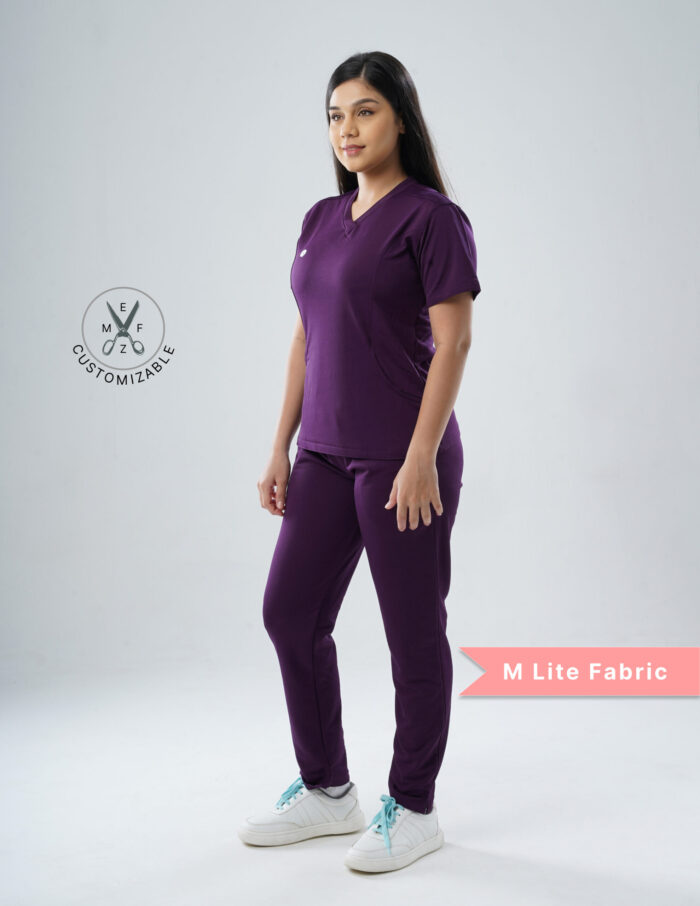 Quick Delivery  | CHENNAI | Customizable Merlot Wine - MLite Fabric / V Neck / Straight Pant / 2 way Stretch(FemaleFullset) MKZ295 - Image 3