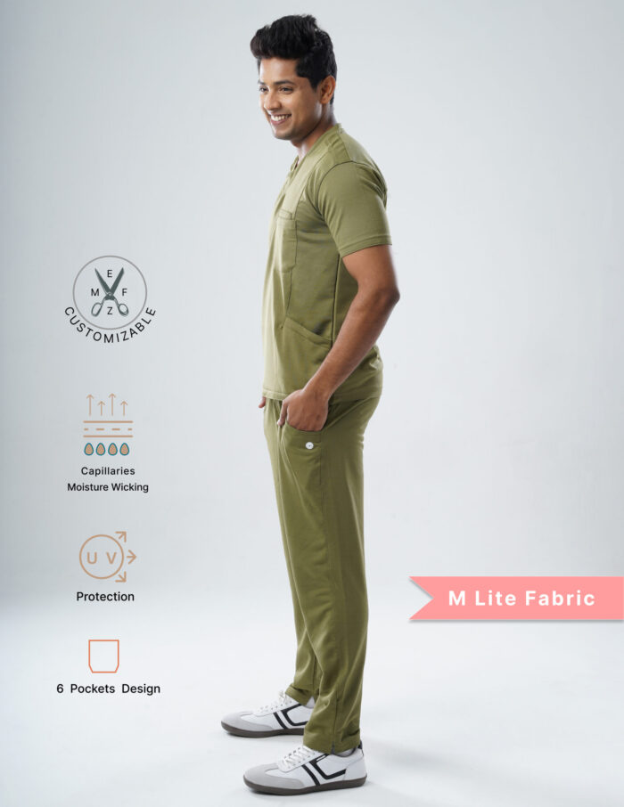 Quick Delivery | CHENNAI | Customizable FERIL OLIVE - MLite Fabric / V Neck / Straight Pant / 2 way Stretch(MaleFullset) MKZ292 - Image 3