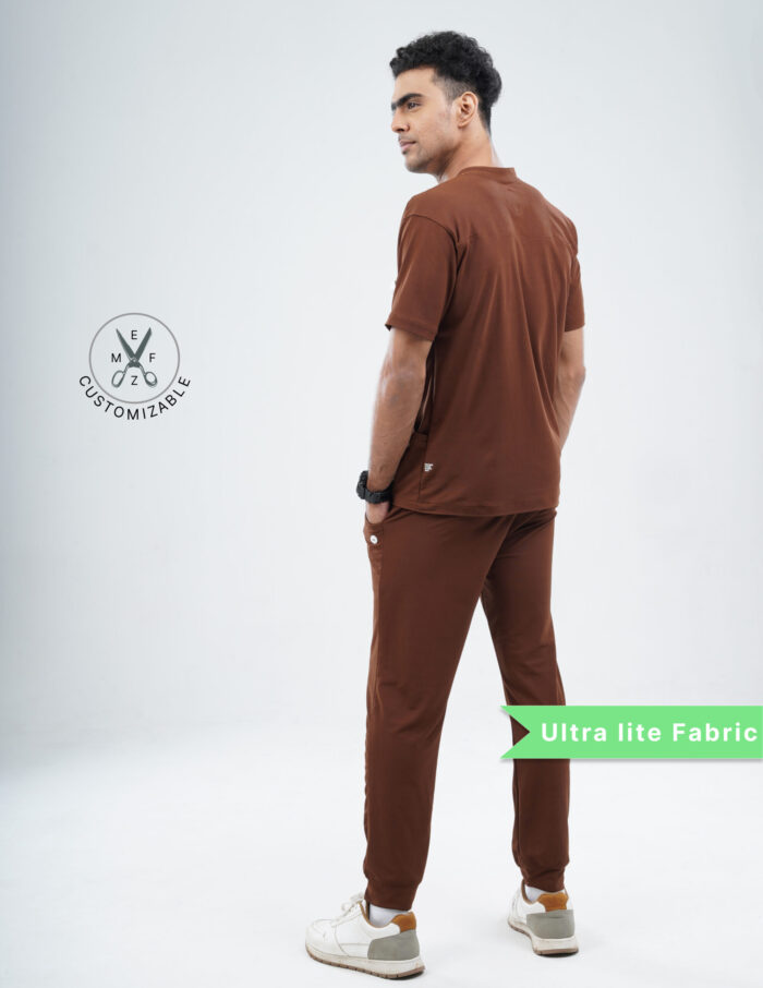 Customizable MOCHA BROWN - Ultra Lite Fabric / V Neck / Jogger Pant / 2 way Stretch(MaleFullset) MKZ218 - Image 4