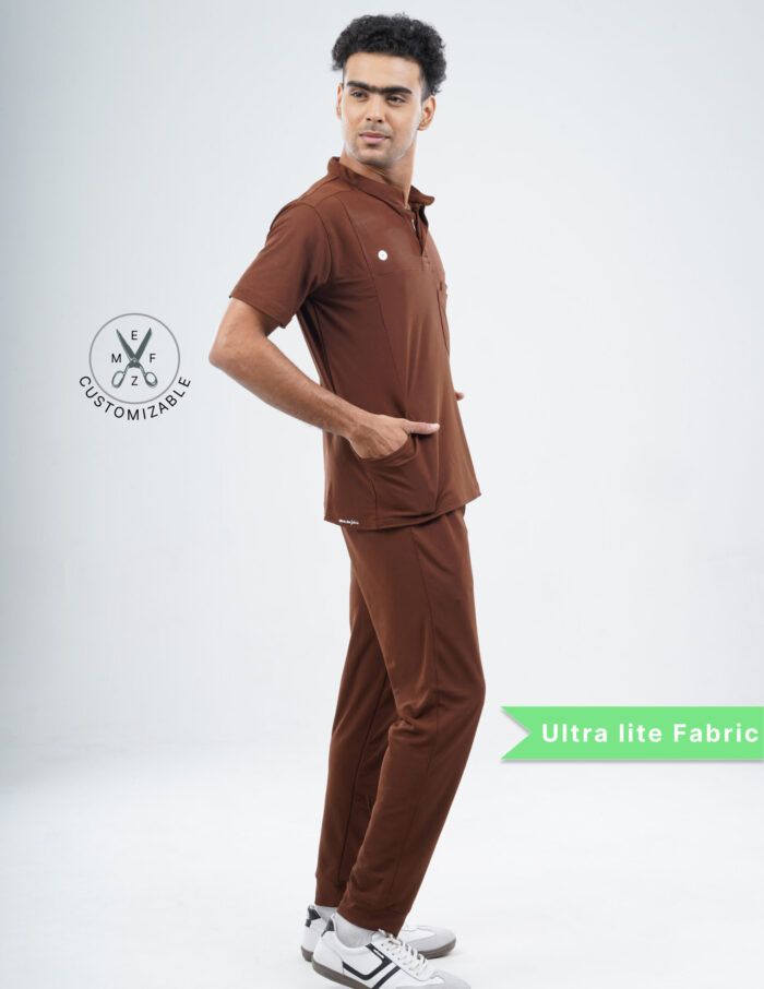 Customizable MOCHA BROWN - Ultra Lite Fabric / Mandarin Collar / Jogger Pant / 2 way Stretch(MaleFullset) MKZ222 - Image 4