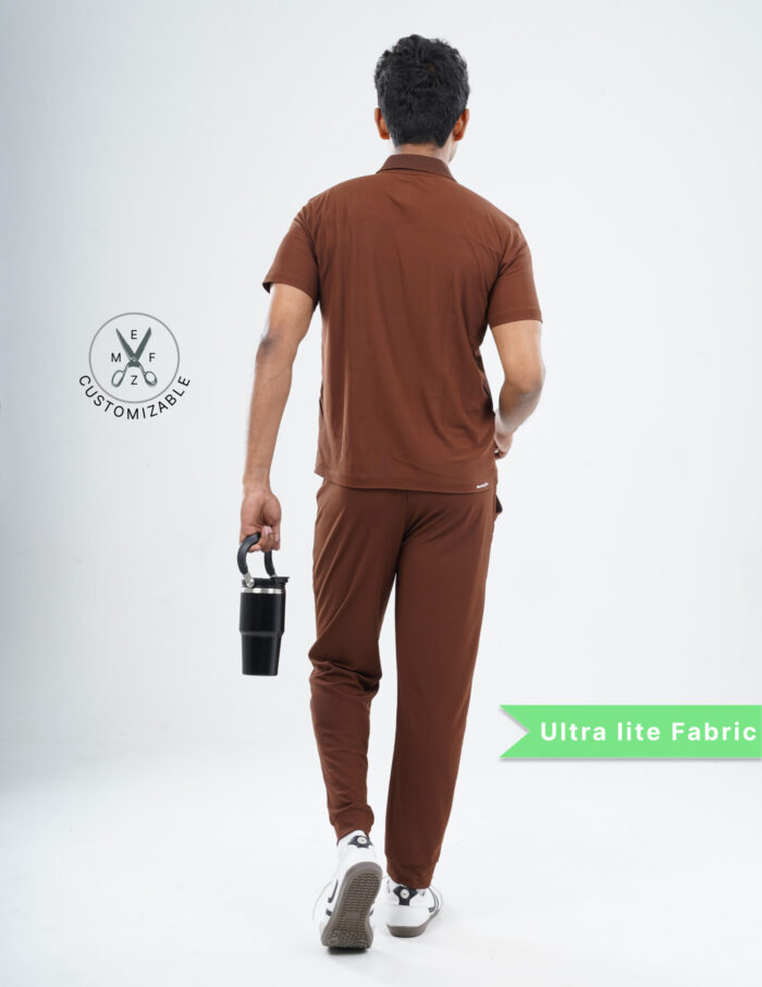 Customizable MOCHA BROWN - Ultra Lite Fabric / Polo Collar / Jogger Pant / 2 way Stretch(MaleFullset) MKZ226 - Image 4