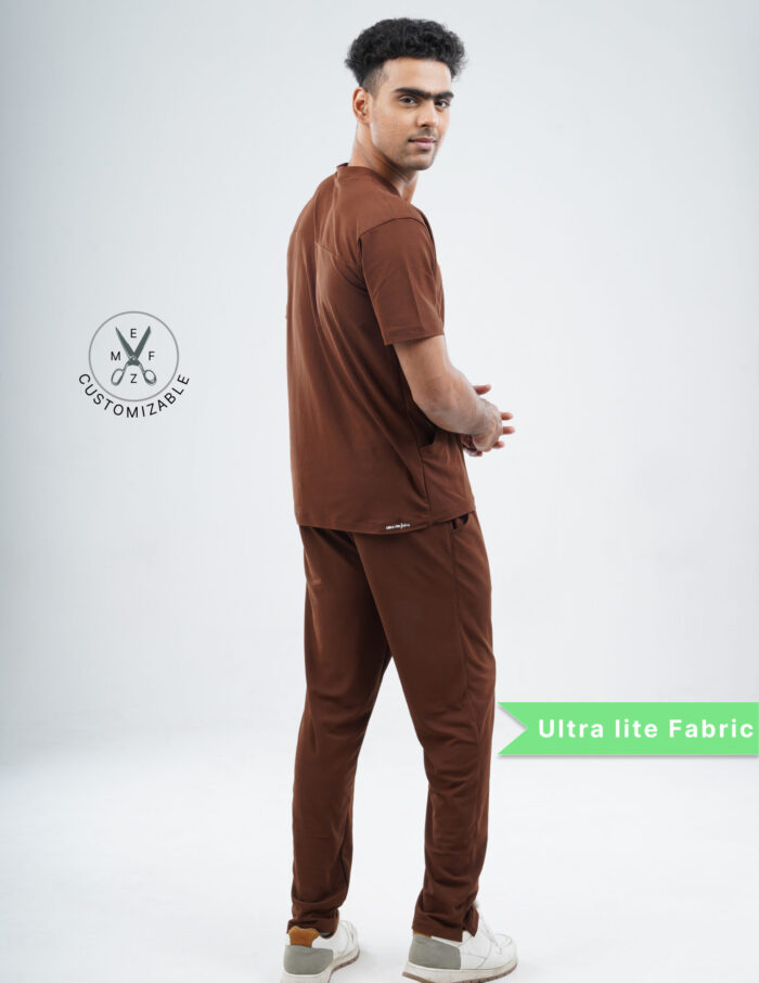 Customizable MOCHA BROWN - Ultra Lite Fabric / V Neck / Straight Pant / 2 way Stretch(MaleFullset) MKZ219 - Image 4